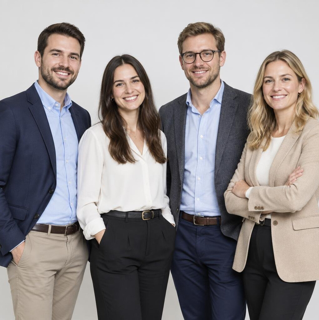 Team of four Croatian professionals posing together for a group portrait